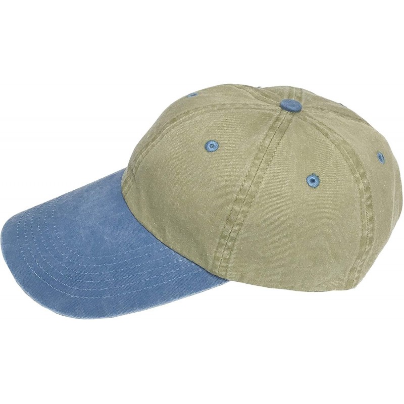 Baseball Caps Washed Cotton Swordfish Cap - Khaki With Blue - C518RXZE83T $31.46