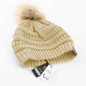 Skullies & Beanies Women Hat Faux Fur Pom Pom Winter Wool Beanie Thick Knit Snow Ski Cable Cap - Cream - CN18L7SDZCG $22.48
