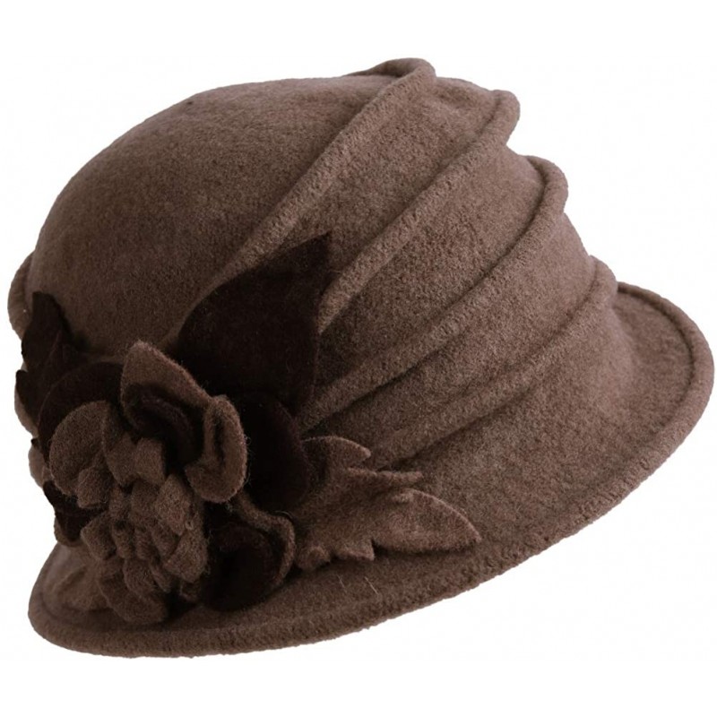 Bucket Hats Women Floral Wool Cloche Winter Hat - Brown - CU18A0702XC $26.49