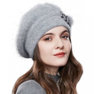 Berets Winter French Beret for Women 100% Angora Wool Classic Beret Beanie - Bowknot-l.grey - C3188ASDN2A $37.64