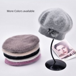 Berets Winter French Beret for Women 100% Angora Wool Classic Beret Beanie - Bowknot-l.grey - C3188ASDN2A $34.92