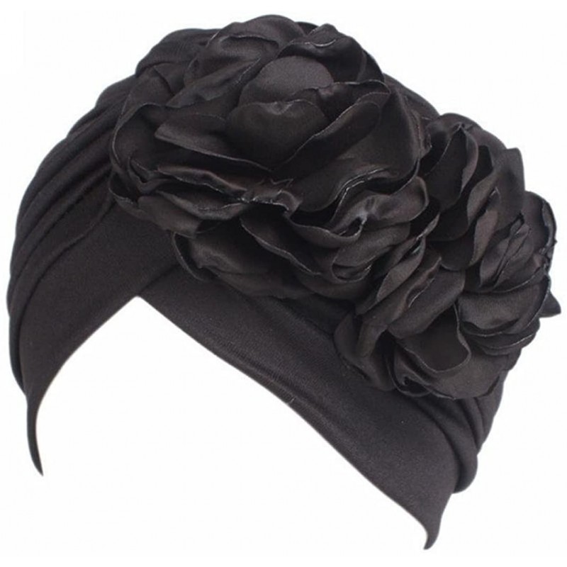 Skullies & Beanies Women Muslim Solid Flowers Cancer Chemo Hat Turban Headbands Hair Loss Wrap Cap - Black - CW186OG2GZ3 $15.61