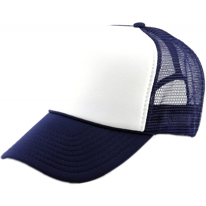 Baseball Caps Blank Mesh Adjustable Snapback Cotton 6-Panel Trucker Hat Cap - Navy/White - CW11LZX4MYD $19.80