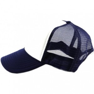 Baseball Caps Blank Mesh Adjustable Snapback Cotton 6-Panel Trucker Hat Cap - Navy/White - CW11LZX4MYD $19.80