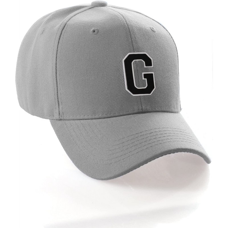 Baseball Caps Classic Baseball Hat Custom A to Z Initial Team Letter- Lt Gray Cap White Black - Letter G - C718IDX7D27 $22.38