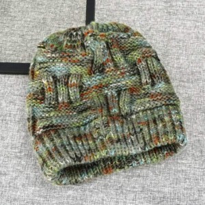 Skullies & Beanies Winter Stretch Cable Knit Beanie Skull Cap High Bun Ponytail Bun Hat with Colored-Spots - Green Gray a - C...