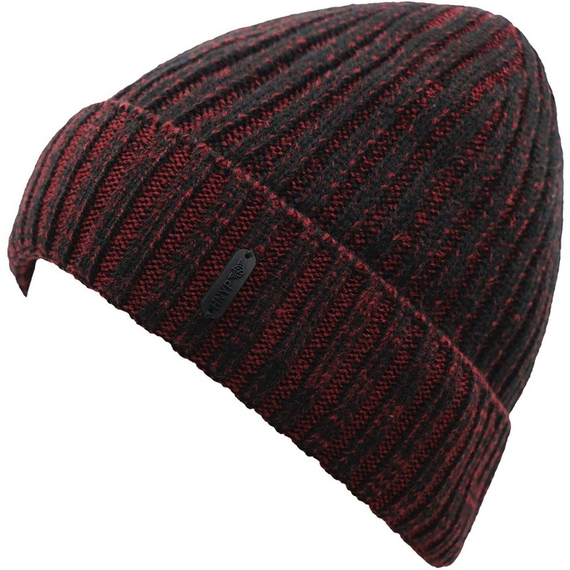 Skullies & Beanies Classic Men's Warm Winter Hats Thick Knit Cuff Beanie Cap with Lining - Wine Red - CN18I3IL5S4 $20.51