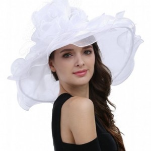 Sun Hats Women's Feathers Floral Fascinating Kentucky Church Wedding Party Floppy Hat - White - C517YSCX4KS $71.26