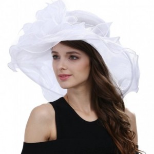 Sun Hats Women's Feathers Floral Fascinating Kentucky Church Wedding Party Floppy Hat - White - C517YSCX4KS $60.05
