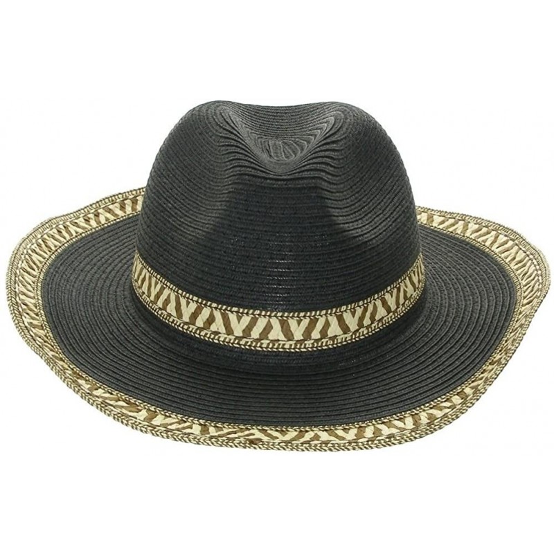 Cowboy Hats Women's Cowboy Straw Hat with Wired Edge Black - Black - CB11N6WRO69 $31.78