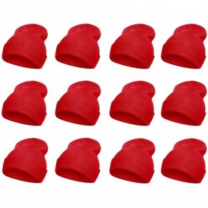 Skullies & Beanies Solid Winter Long Beanie - 12 Piece Wholesale - Red - CC18YUSAUHX $53.67