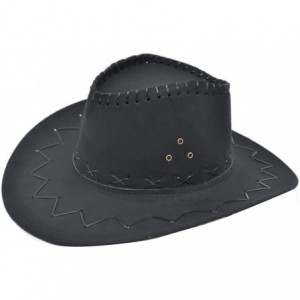 Cowboy Hats Western Unisex Adult Cowboy Suede Leather Hat Wide Brim Sun Cap - Black - CW18CXE37NH $25.34