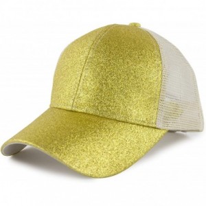 Baseball Caps Women's Ponytail Baseball Cap Messy High Bun Adjustable Plain Trucker Dad Hat - Glitter-golden - CE18NC0W0TT $2...