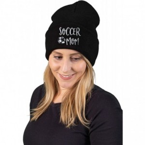 Skullies & Beanies Embroidered Beanie Dog Mom Gym Sports Holiday Knitted Hat Skull Cap - Soccer Mom - Black - CG18SSDO4XR $11.42