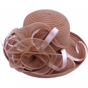 Sun Hats Women's Summer Sun Hat Foldable Floppy Organza Wide Brim Bucket Hat Straw Hat - Brown - CR18DAY3Q2X $16.58