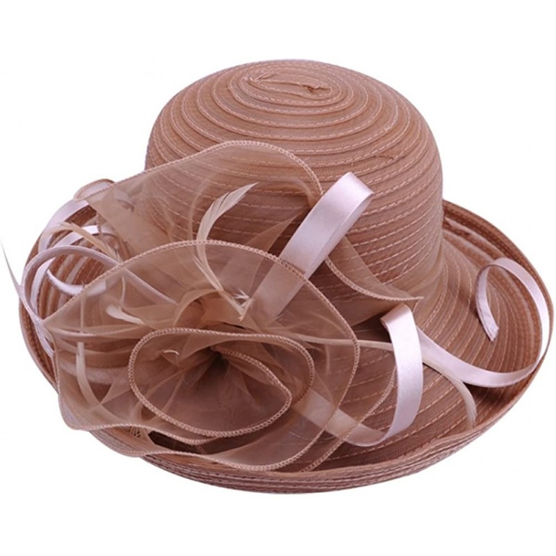 Sun Hats Women's Summer Sun Hat Foldable Floppy Organza Wide Brim Bucket Hat Straw Hat - Brown - CR18DAY3Q2X $30.74