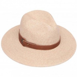 Sun Hats Womens Striped Straw Fedora Sun Hat w/Band - Light Natural - CO12I3TFC6X $23.62