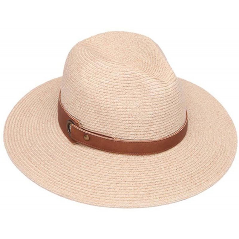 Sun Hats Womens Striped Straw Fedora Sun Hat w/Band - Light Natural - CO12I3TFC6X $40.65