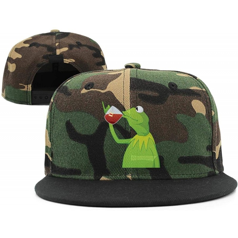 Baseball Caps Kermit The Frog"Sipping Tea" Adjustable Red Strapback Cap - Afunny-green-frog-sipping-tea-28 - C518ICOOMCD $35.55