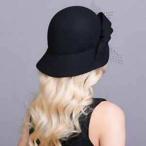 Fedoras Women's Wool Felt Bow Flowers Church Bowler Hat - Black - C612MCI0L1H $60.14