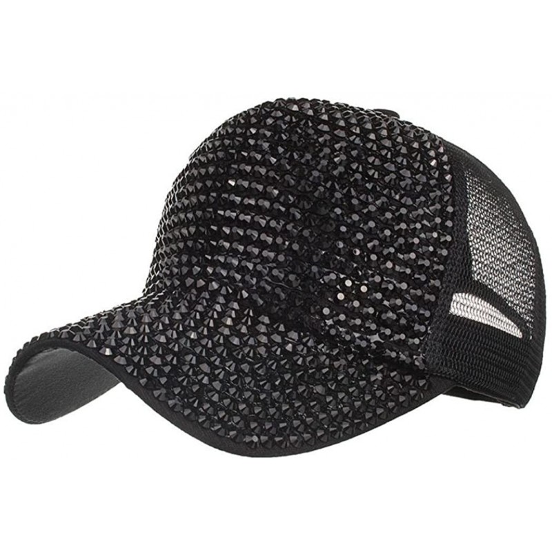 Bucket Hats Women's Fashion Bling Rhinestone Studded Tennis Baseball Cap Casual Sun Hat - Black - CC18G30MDUT $19.45