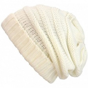 Skullies & Beanies Winter Chunky Soft Stretch Cable Knit Slouch Beanie Skully Ski Hat/Cap - Off-white - CN128URREVJ $20.63