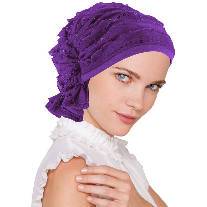 Skullies & Beanies The Abbey Cap in Ruffle Fabric Chemo Caps Cancer Hats for Women - 27- Ruffle Purple Sequin - C812I6TRS6R $...