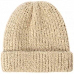 Skullies & Beanies Unisex Thick Warm Beanie - Knit Winter Hat - Cream - CZ18UNAG8NS $29.35