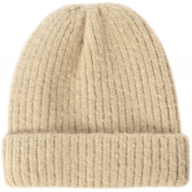 Skullies & Beanies Unisex Thick Warm Beanie - Knit Winter Hat - Cream - CZ18UNAG8NS $24.74
