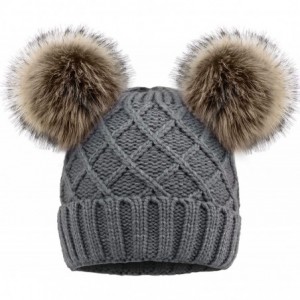 Skullies & Beanies Women Winter Cable Knit Fleece Lined Warm Pom Pom Beanie Hat - Grey_grid - CJ18TEDINT6 $17.02