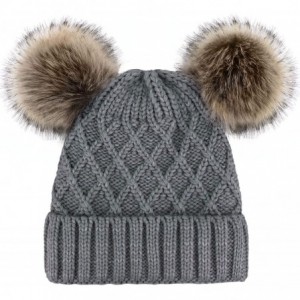 Skullies & Beanies Women Winter Cable Knit Fleece Lined Warm Pom Pom Beanie Hat - Grey_grid - CJ18TEDINT6 $26.95