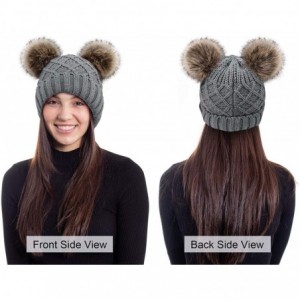 Skullies & Beanies Women Winter Cable Knit Fleece Lined Warm Pom Pom Beanie Hat - Grey_grid - CJ18TEDINT6 $26.95