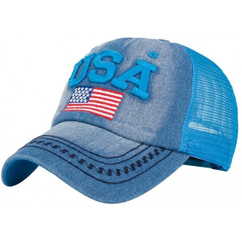 Baseball Caps Women Men Couple American Flag Baseball Cap Snapback Hip Hop Flat Hat - Blue - CY183LEI4SS $15.93