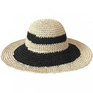 Sun Hats Womens Foldable Wide Brim Roll-up Straw Hat Beach Big Sun Cap UPF 50 - Black & Beige - CM18QX6YHQT $32.72