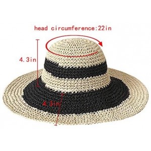 Sun Hats Womens Foldable Wide Brim Roll-up Straw Hat Beach Big Sun Cap UPF 50 - Black & Beige - CM18QX6YHQT $29.90
