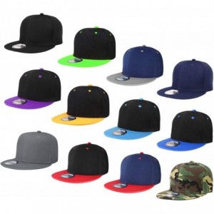 Baseball Caps Wholesale 12 Pack Snapback Hat Cap Hip Hop Style Flat Bill Blank Solid Color Adjustable Size - C318GNIY0EW $65.60