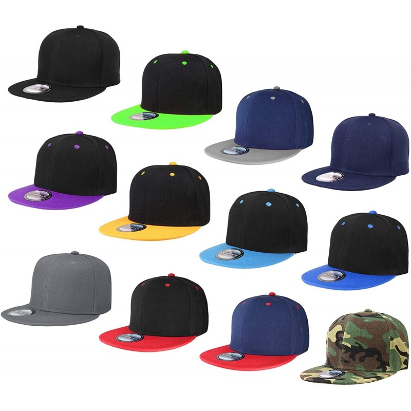 Baseball Caps Wholesale 12 Pack Snapback Hat Cap Hip Hop Style Flat Bill Blank Solid Color Adjustable Size - C318GNIY0EW $58.40