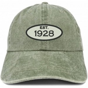 Baseball Caps Established 1928 Embroidered 92nd Birthday Gift Pigment Dyed Washed Cotton Cap - Olive - C8180MUUC7X $33.83