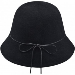Fedoras Womens Winter Wool Knit Bucket Hats Warm Solid Fedora - Black - CZ18AO5KQ00 $31.50
