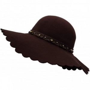 Sun Hats Women's Wide Brim Wool Ribbon Band Floppy Hat - Rhinestone Style_coffee - CF18I05A3U9 $36.14