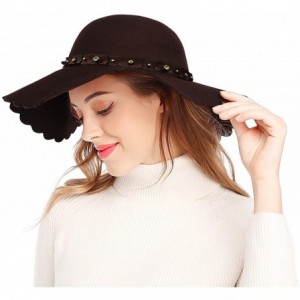Sun Hats Women's Wide Brim Wool Ribbon Band Floppy Hat - Rhinestone Style_coffee - CF18I05A3U9 $40.26