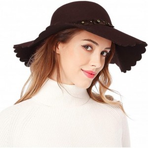Sun Hats Women's Wide Brim Wool Ribbon Band Floppy Hat - Rhinestone Style_coffee - CF18I05A3U9 $40.26