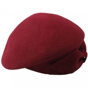 Berets Women's Wool Beret Beanie Retro Pillbox Hat Cap with Bow - Wine Red - CY124X1DJAZ $51.47