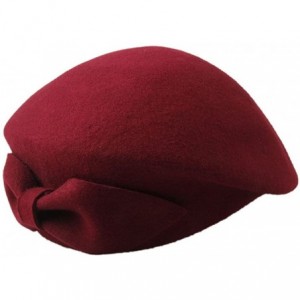Berets Women's Wool Beret Beanie Retro Pillbox Hat Cap with Bow - Wine Red - CY124X1DJAZ $42.79