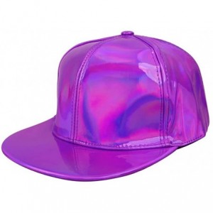 Baseball Caps Shiny Holographic Baseball Cap Laser Leather Rainbow Reflective Glossy Snapback Hats - Purple - CP18AUGK9S0 $11.23