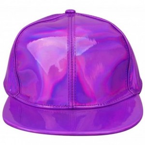 Baseball Caps Shiny Holographic Baseball Cap Laser Leather Rainbow Reflective Glossy Snapback Hats - Purple - CP18AUGK9S0 $23.70