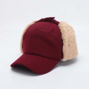 Bomber Hats Women's Ushanka Earflaps Flat Cap Winter Woolen Harajuku Bomber Trapper Russian Hats - Red - CZ188XZAZGN $71.82