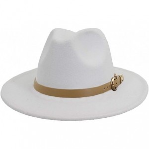 Fedoras Women Hats for Winter Wide Brim Fedora Hat with Classic Belt Buckle - White - C7198MXKLSZ $15.09