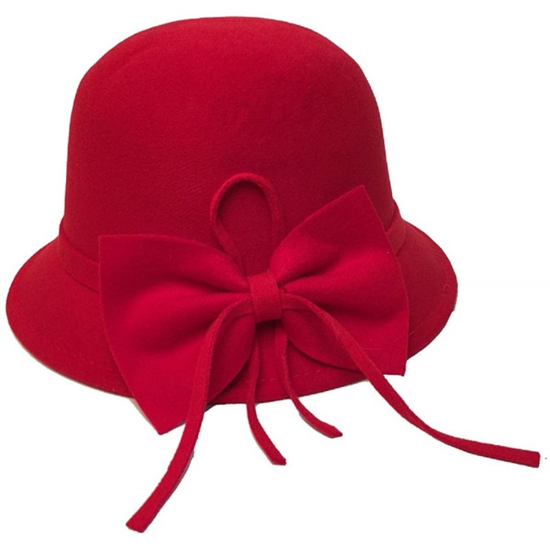 Bucket Hats Women's Vintage Style Wool Cloche Bucket Winter Hat - Red - CT12N9KU323 $22.32