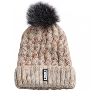 Berets Knit Caps For Women Wool Cosy Warm Beanie Winter Hat Ski Crochet Cap Pom Pom - Beige - C518IQ8926H $18.85